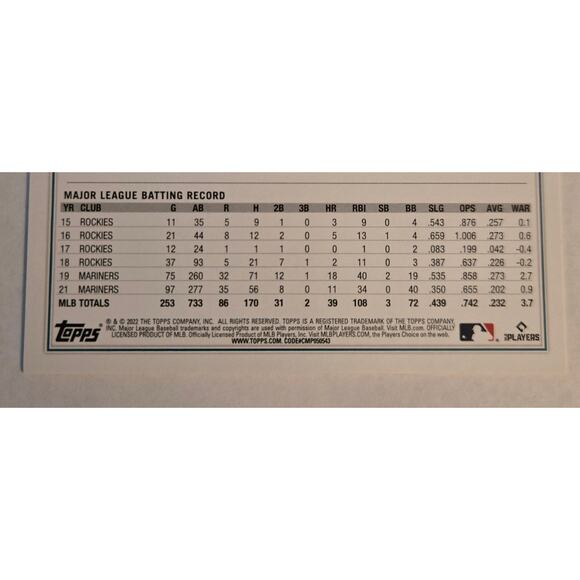 Tom Murphy Seattle Mariners Topps 2022 Baseball Card #262 - Picture 6 of 6